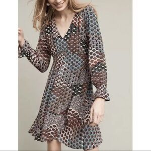 Anthropologie Maeve Monaco Empire Fan Print Smocked Dress Women’s Size Large